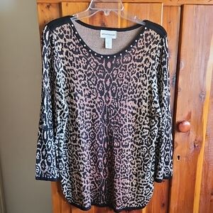 Alfred Dunner Leopard Print Long Sleeve Tunic - Black & Tan